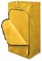 CLEANING CART BAG, RUBBERMAID, ZIPPERED, HANGING, YELLOW VINYL, 24 GALLON CAPACITY LARGE